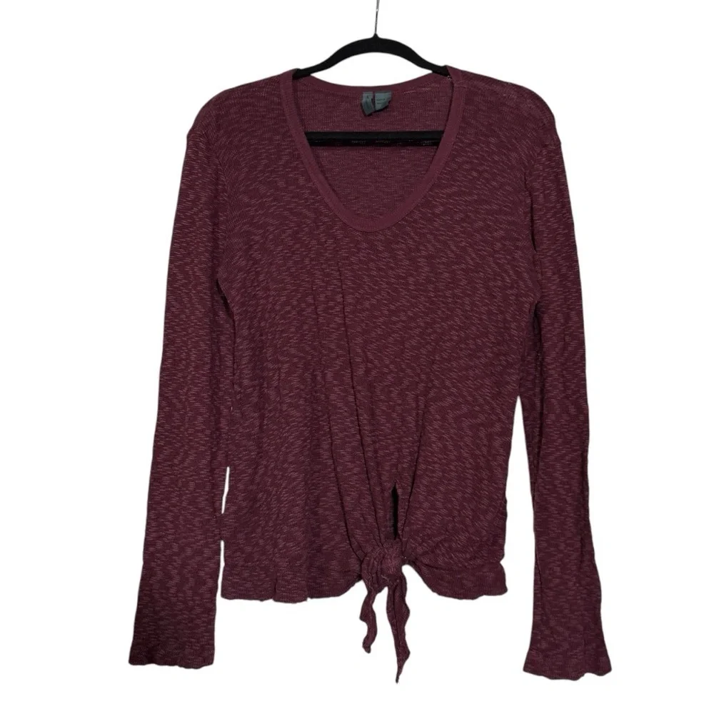 Anthropologie Left of Center Slub Knit Sweater Tie Front Burgundy Size Medium